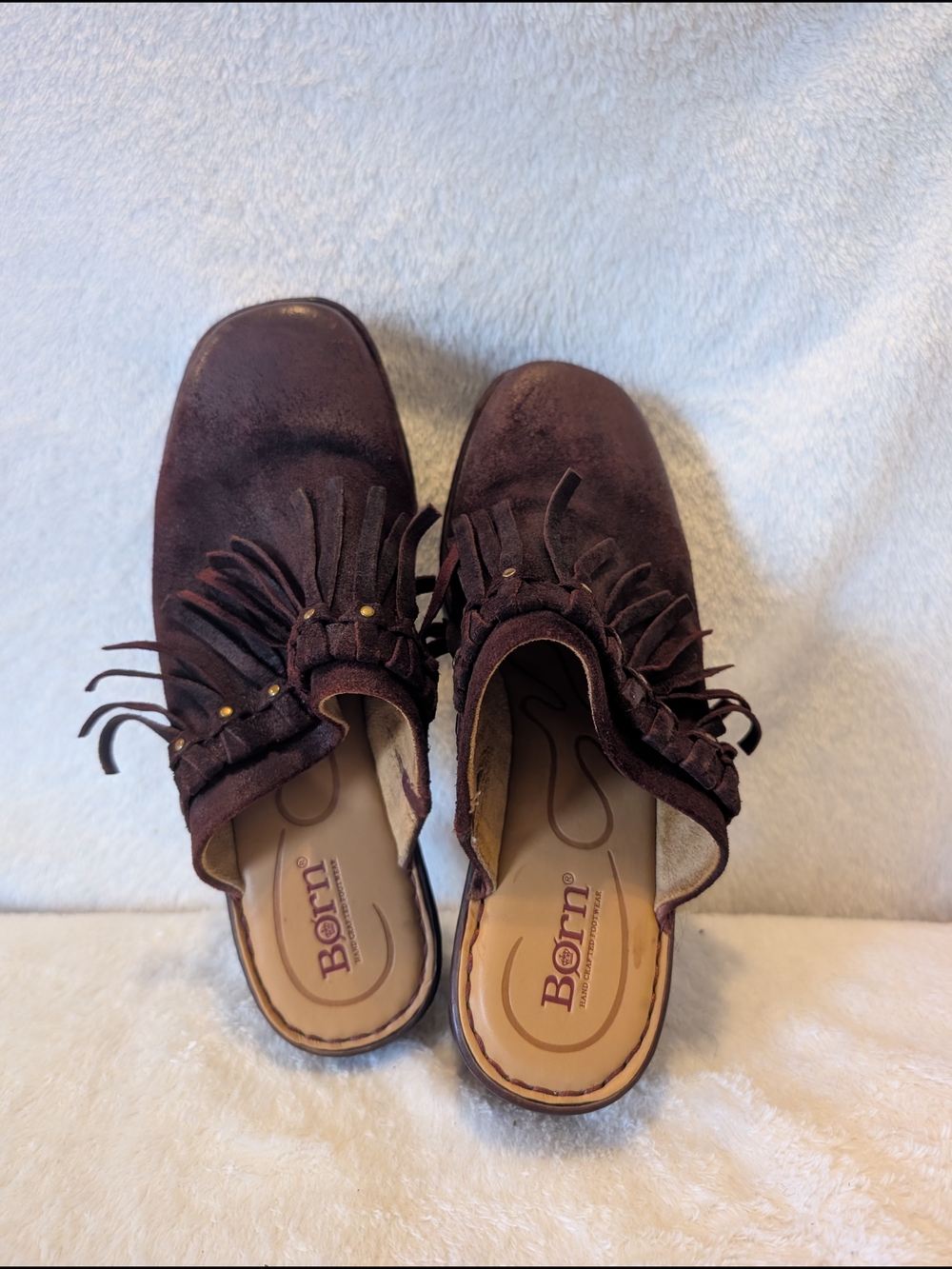 Born Women's Fringe Suede Slip-On Mule in Dark Burgundy